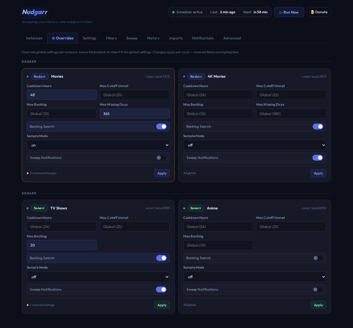 Overrides: sparse per-instance configuration